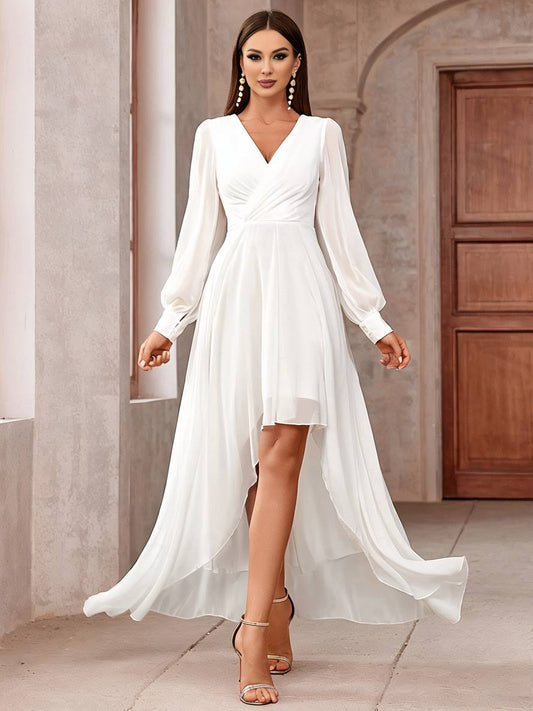 Robe Longue Élégante | Soirée, Mariage, Col V, Manches Longues, Bal de Promo