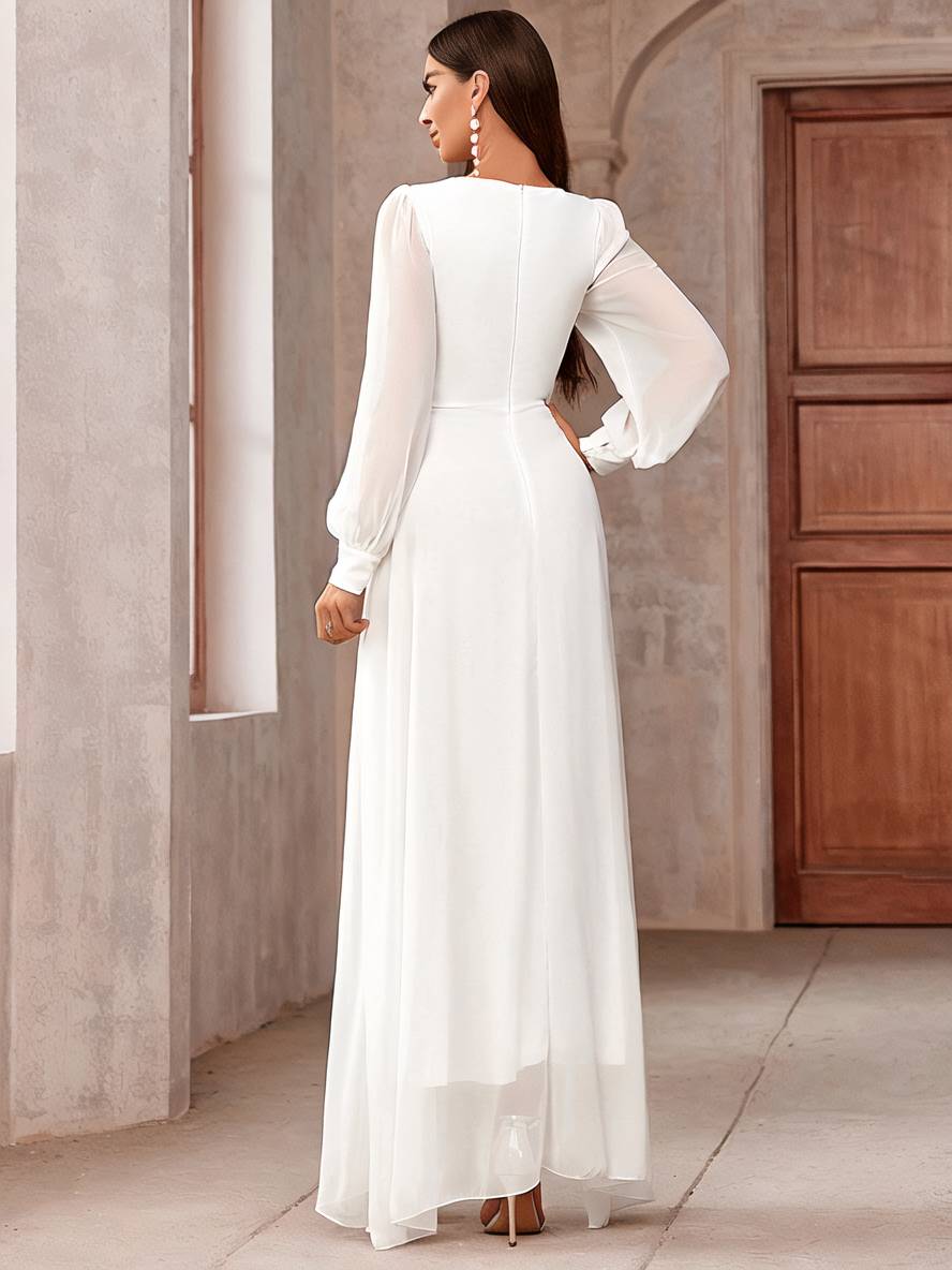 Robe Longue Élégante | Soirée, Mariage, Col V, Manches Longues, Bal de Promo