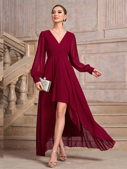 Robe Longue Élégante | Soirée, Mariage, Col V, Manches Longues, Bal de Promo